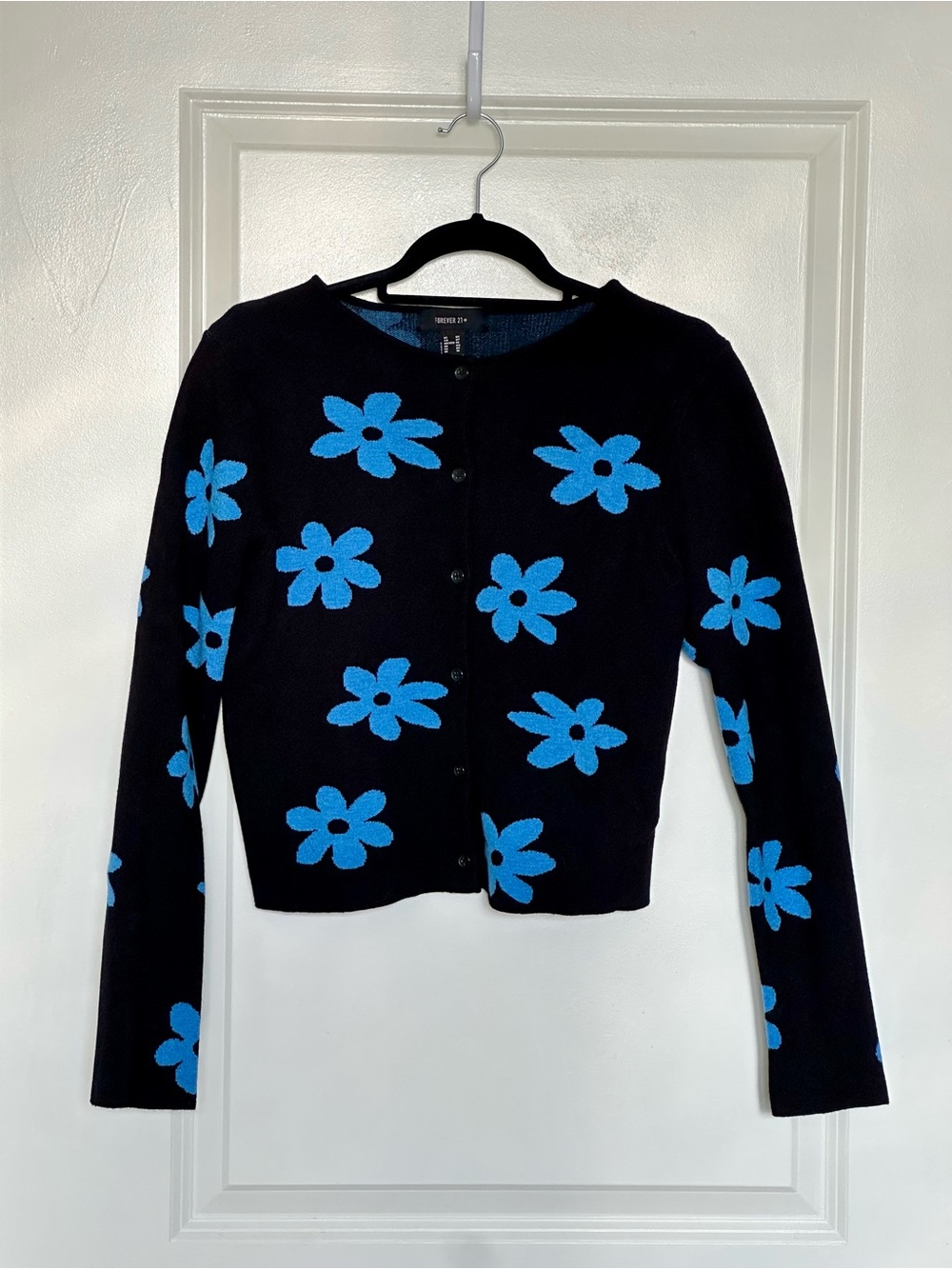 Forever 21 Black Cardigan with Bright Blue Floral Print